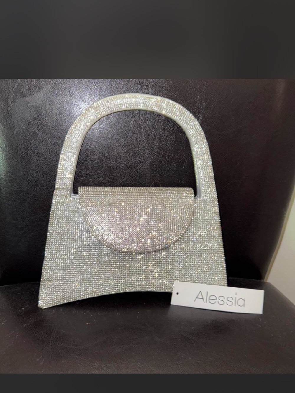 Alessi Silver Crystal-Embellished Top-Handle Clutch